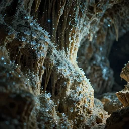 limestone cave with tiny glowing translucent crystals on the walls , dynamic lighting, volumetric, bokeh, cinematic, establishing shot, extremly high detail, photo realistic, cinematic lighting, post processed, concept art, artstation, matte painting, style by eddie mendoza, raphael lacoste, alex ross