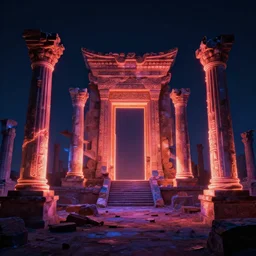 glowing neon ancient ruins