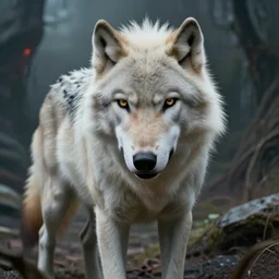 ultra realist intricate detailed portrait of chris hemsworth turning into a white wolf in an alien landscape, insanity, accurate features, apocalyptic, very intricate details, 8 k resolution, dim lighting, volumetric lighting, artstyle, zdzisław beksinski and keith thompson, award winning