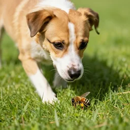 a dog stepping on a bee