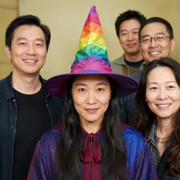 A wizard wearing a rainbow multicolored wizard hat by Feng Zhu and Loish and Laurie Greasley, Victo Ngai, Andreas Rocha, John Harris