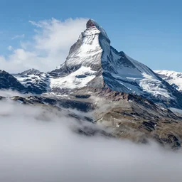 cloud strife in front of the matterhorn. professional portrait photo, sharp focus, 8 k.