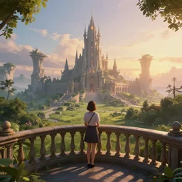 standing on a large balcony overlooking a beautiful natural landscape, high fantasy architecture, magic hour, concept art