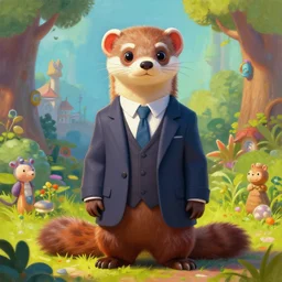 a portrait painting of a weasel in a suit ， humanoid, anthropomorphic, personify, trending on artstation by wenjun lin, irakli nadar, bright colors, octopath traveler, wenjun lin, unreal engine 5 highly rendered, global illumination, radiant light, detailed and intricate environment
