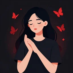 illustration for a love wish card, a beautiful young lady in love wearing a dark shirt with butterflies flying around her, clean cel shaded vector art. shutterstock. behance hd by lois van baarle, artgerm, helen huang, by makoto shinkai and ilya kuvshinov, rossdraws, illustration, art by ilya kuv, black and red