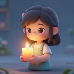 A cute girl holding a glowing candle, fragile, soft, vray, Cimema 4D, 3d character, game character