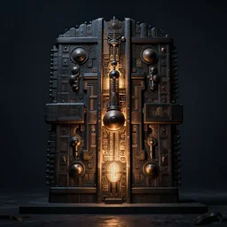 ancient technology relic with glowing parts in the dark, by joe fenton