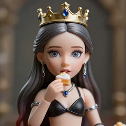 closeup face profile portrait of tin toy greta thunberg as a fairytale goth princess wearing a crown eating cakes, bikini, depth of field, zeiss lens, detailed, symmetrical, centered, fashion photoshoot, by nicoletta ceccoli, mark ryden, lostfish, breathtaking, 8 k resolution, extremely detailed, beautiful, establishing shot, artistic, hyperrealistic, octane render