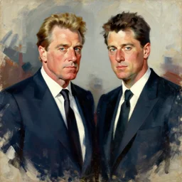 jeffrey epstein and bill clinton, painting by jc leyendecker!! phil hale!, angular, brush strokes, painterly, vintage, crisp
