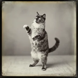 daguerrotype of rare photo of cat dancing on hind legs from 1 8 7 9, vintage 1 9 th century photography