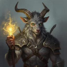 a digital painting of a man satyr with horns and green eyes, a character portrait by nina tryggvadottir, featured on deviantart, fantasy art, d & d, official art, concept art, young pan bard with music magic character design from witcher