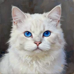 epic professional oil painting of a white cat with blue eyes, epic, stunning, gorgeous, intricate detail, much wow, 4K, masterpiece