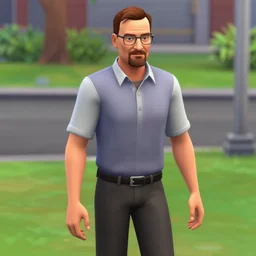 videogame screenshot of walter white walking to work in the sims 4, realistic face