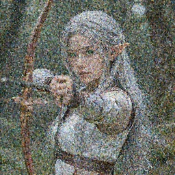 a young elven female archer. long silver hair, fair skin like porcelain, beautiful greens eyes. fantasy. digital art. very detailed. anatomically precise. forest background.