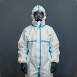 surrealistic painting of a human wearing hazmat outfit