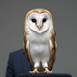 barn owl in a suit, very detailed, album photo, canon shot