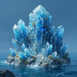 ocean temple made out of crystalline blue stone, fantasy, mystical, ocean, 3 d, painting, ocean, water