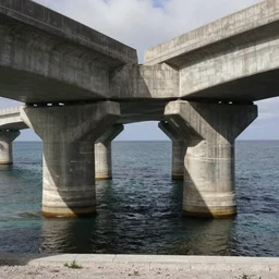 concrete bridge held up by concrete hands over water
