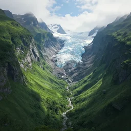A lush valley in the chasm of a great glacier, Unreal Engine, trending on artstation