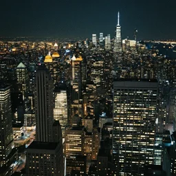photo of new york city at night, birdseye view, 4k, grainy, film photography