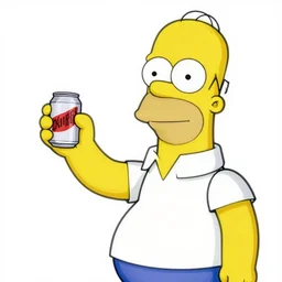 accurate details, accurate drawing, homer simpson holding a duff can.