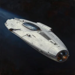 Near a hull of a sleek space-ship designed by syd mead. Floating in outerspace. Space sci-fi spaceopera. Establishing shot. Octane render. Unreal Engine. 4k. 8k. cgsociety. Masterpiece Art by world famous artist demo. Matte painting. Oil on canvas. Digital art. Fantastic intriguing mysterious lighting. Glorious. Trending on artstation. Visions. Visionary. Immensity.