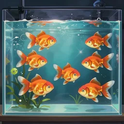 beatiful aquarium full of cute beatiful goldfish, drawn by anime studio ghibli