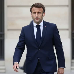 1750 Emmanuel Macron walking, 150mm photography, high quality, 4K