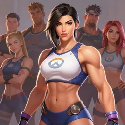 portrait of mei from overwatch as a beautiful female bodybuilder amazon with plump lips, elegant, fantasy, hd shot, digital portrait, beautiful, artstation, comic style, by artgerm, guy denning, jakub rozalski, magali villeneuve and charlie bowater
