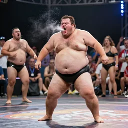 a dramatic photo from the annual extreme fat man dancing and vomiting competition.