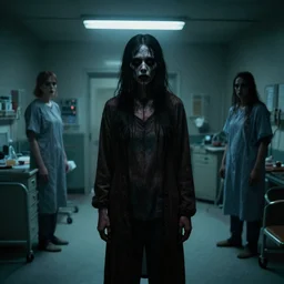 Creepy scene in a horror movie, hospital