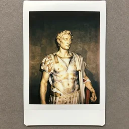 a Polaroid photo of the death of Julius Caesar in ancient Rome