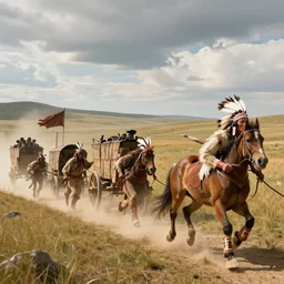 fantasy art hyper realistic ultra 4 k photo 5 sioux indians attacking wagon train