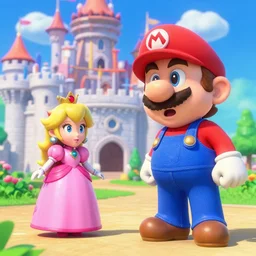 shocked Mario discovering princess Peach is in another castle
