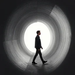A man walks throug a dimensional portal, game art, concept, trending on Artstation