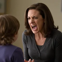 Movie still of a screaming angry Sheryl Sandberg yelling at her kid in Facebook The Movie (2017), directed by Steven Spielberg