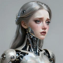 beautiful crying female android! deity, ( mechanical ), intricate, elegant, super highly detailed, digital painting, concept art, smooth, sharp focus, unreal engine 5, photorealism, hd, 8 k, beautiful, cinematic, art by angus mckie and moebius! and rutkowski and mucha and loish and wlop