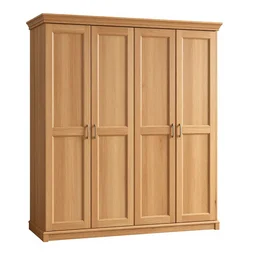 complex 3 d render of a beautiful four - door wardrobe, symmetric door, height 2 0 7 cm, width 2 4 0 cm, wood - like laminate golden oak, black finish of the wardrobe, black stripes, black decorative elements, white walls in the room, closed doors, exclusive, unique, prestigious, photorealistic, beautiful lighting