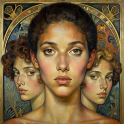 an art nouveau, streamline moderne, multi - ethnic and multi - racial portrait in the style of charlie bowater, and in the style of donato giancola, and in the style of charles dulac. very large, clear, expressive, intelligent eyes. symmetrical, centered, ultrasharp focus, dramatic lighting, photorealistic digital painting, intricate ultra detailed background.