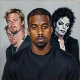 a portait of a human being that looks like a mix of kanye west, brad pitt, michael jackson, and the grim reapper, in the style of oil on canvas,