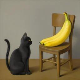 a cat, a banana, a chair. painting by rene magritte.