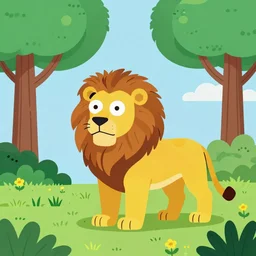 Lion in a meadow with hornbeam simpsons, Behance, illustration, vector, sharp focus, 4k