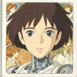 a female cyborg with big eyes, finely illustrated face, highly detailed, colored pencil, studio ghibli, tankobon, in the style of ilya kuvshinov and krenz cushart and william - adolphe bouguereau and alphonse mucha