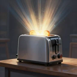 a toaster on a bench emitting cosmic light rays from the toast slot, highly detailed digital painting, concept art by yongfei liu, alben tan, vance kocas, octane rendered, low angle, god rays, cg society, unreal engine