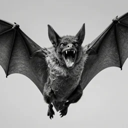 a close - up, ultra detailed black & white studio photographic portrait of a loud screeching giant, bat - like creature flying towards you, you are exploring an alien planet and come across a strange, dark cave, dramatic backlighting, 1 9 7 3 photo from life magazine, by keith thompson, h. r. giger,