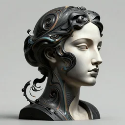 epic concept art. abstract female face silhouette mixing with black and color liquid fluid. abstract sculpture. art deco swirls. masterpiece by michelangelo. concept art, matte painting. greg rutkowski, 3 d, wlop, victo ngai