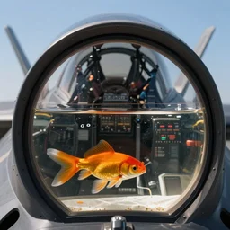 goldfish in the cockpit of a F-35 plane