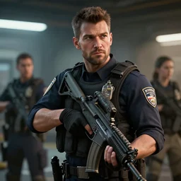 still next - gen, swat officer, dramatic look, unreal engine 5, ray tracing, extremely detailed, 5 0 mm bokeh, photorealistic arstation, by ian pesty and alena aenami
