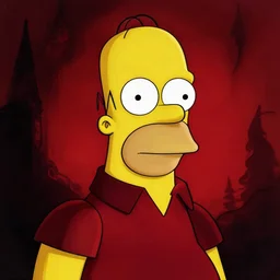 homer simpson, in the style of beksinski, red, black, glowing, vibrant, chiaroscuro, high detail, perfect artwork, clean lines