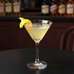 a traditional whiskey cocktail with lemon twist in a martini glass on a black table, 4 k digital illustration by artgerm, wlop, james jean, andrei riabovitchev, marc simonetti, yoshitaka amano, artstation, cgsociety